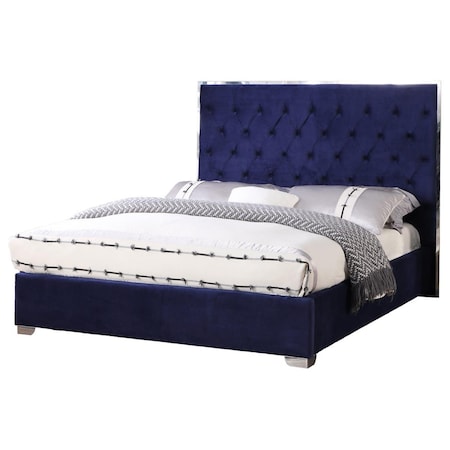 Best Master Furniture Kressa Upholstered Velour Queen Bed, Blue 1520 Q Bed Blue